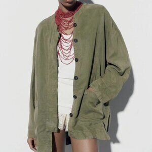 Zara Linen blend Jacket with Pockets Khaki, Medium, Like New